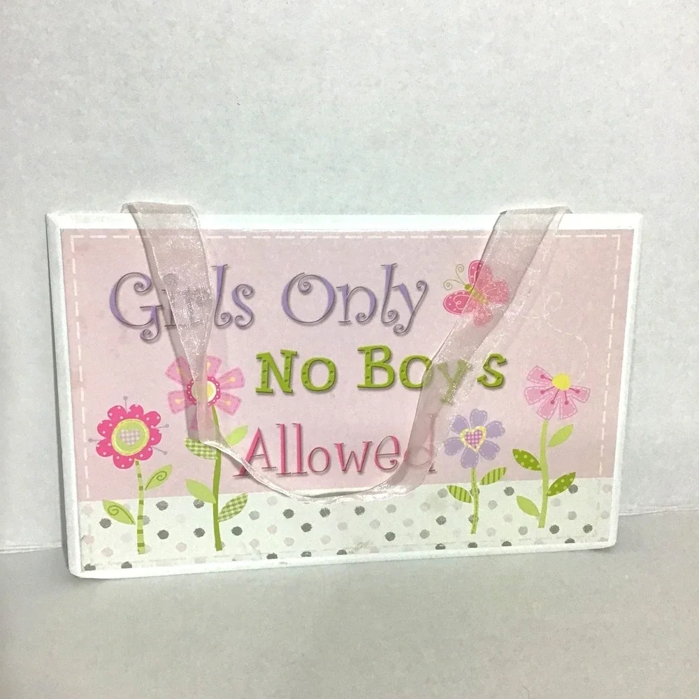 Hobby Lobby Girls Only No Boys Allowed Pink‎ Floral Wall Plaque Sign